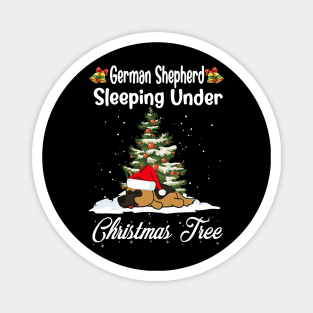 German Shepherd Sleeping Under Christmas Tree Funny Xmas Magnet